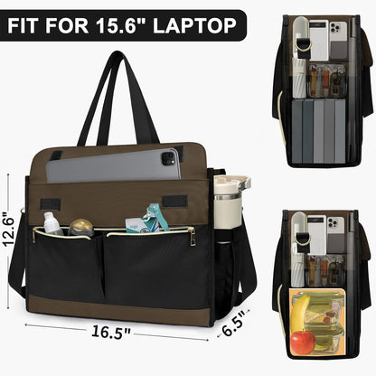 Lunch Bag for Women, 15.6" Laptop Tote with Insulated Lunch Box Compartment for Nurse, Teacher Work Office Outdoor