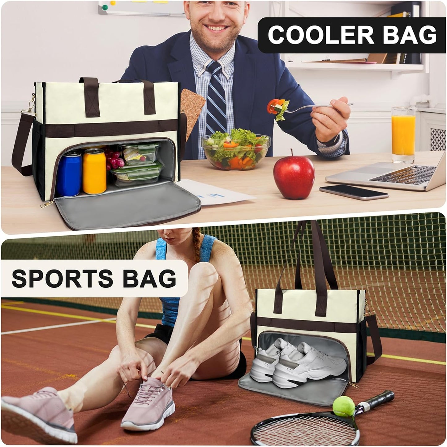 Lunch Bag for Women, 15.6" Laptop Tote with Insulated Lunch Box Compartment for Nurse, Teacher Work Office Outdoor