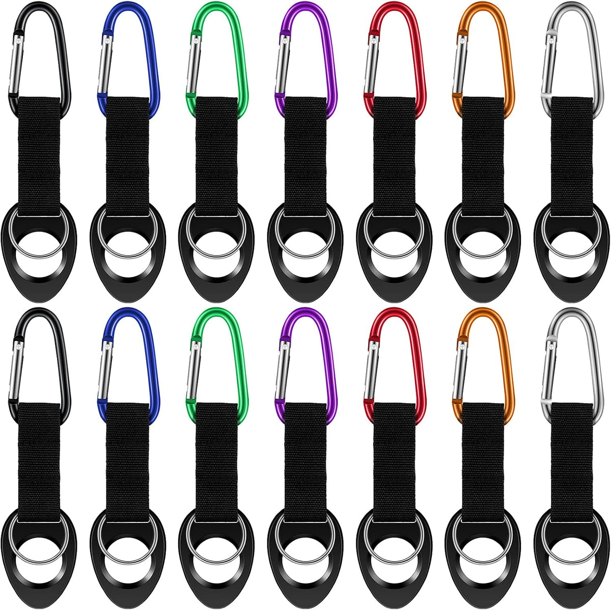 7 Pack Water Bottle Holder Clips, Silicone Bottle Ring Carrier with Aluminum Hooks Portable for Travel, Camping, Cycling & Backpack Accessories