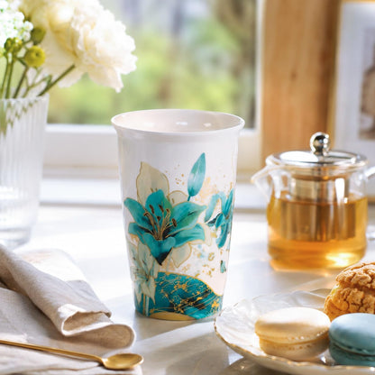 Tea Gift Set for Women - 6 Herbal Loose Leaf Tea Blends, Insulated Ceramic Cup with Infuser & Lid | Birthday, Mother's Day, Anniversary & Retirement Gift for Her
