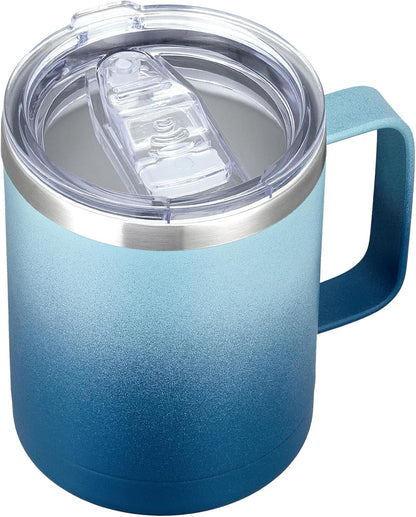 12oz Coffee Mug With Handle and Sliding Lid,Stainless Steel Travel Tumbler Cup with Handle,Double Wall Vacuum Insulated Camping Cup for Hot & Cold Drinks Tea (White, Set of 1