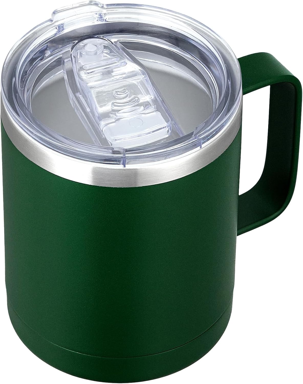 12oz Coffee Mug With Handle and Sliding Lid,Stainless Steel Travel Tumbler Cup with Handle,Double Wall Vacuum Insulated Camping Cup for Hot & Cold Drinks Tea (White, Set of 1