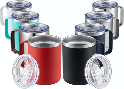 12oz Coffee Mug With Handle and Sliding Lid,Stainless Steel Travel Tumbler Cup with Handle,Double Wall Vacuum Insulated Camping Cup for Hot & Cold Drinks Tea (White, Set of 1