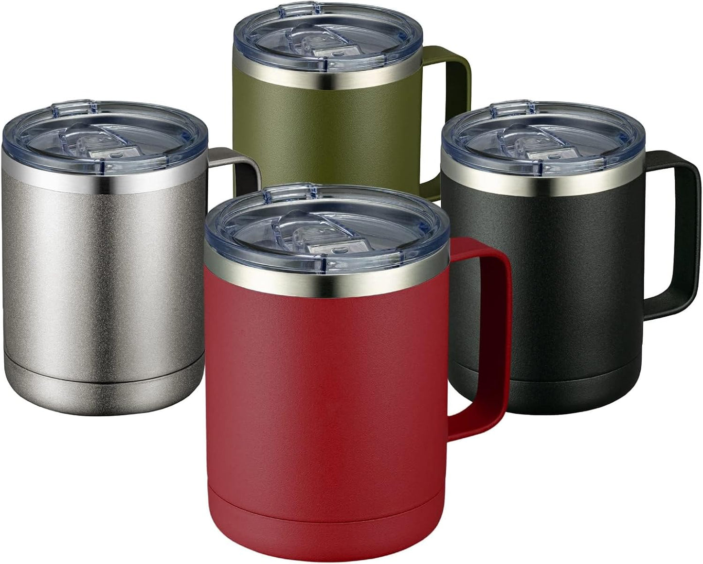 12oz Coffee Mug With Handle and Sliding Lid,Stainless Steel Travel Tumbler Cup with Handle,Double Wall Vacuum Insulated Camping Cup for Hot & Cold Drinks Tea (White, Set of 1