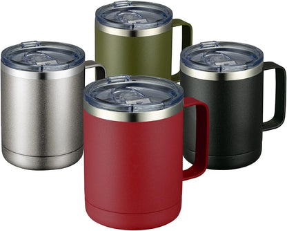 12oz Coffee Mug With Handle and Sliding Lid,Stainless Steel Travel Tumbler Cup with Handle,Double Wall Vacuum Insulated Camping Cup for Hot & Cold Drinks Tea (White, Set of 1