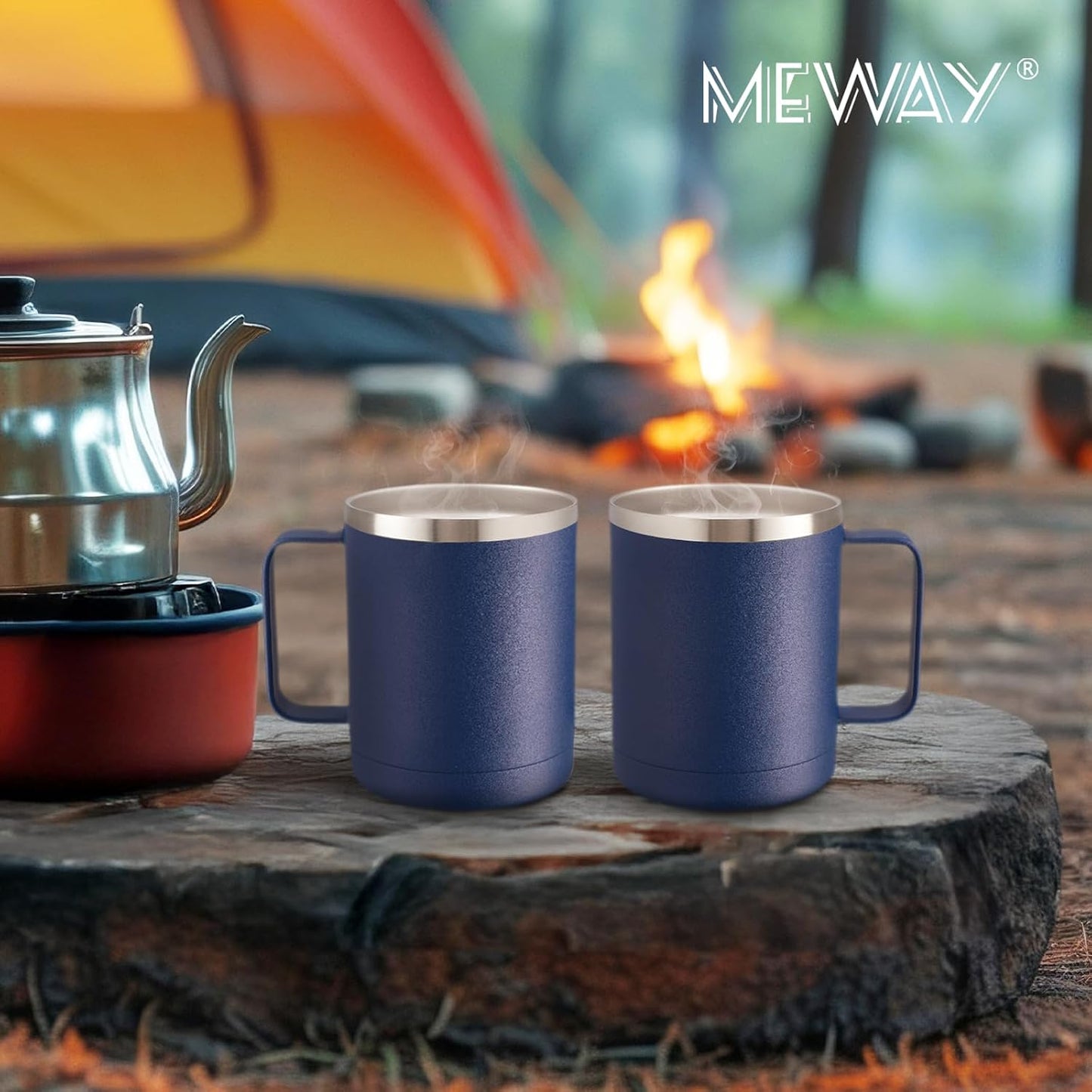 12oz Coffee Mug With Handle and Sliding Lid,Stainless Steel Travel Tumbler Cup with Handle,Double Wall Vacuum Insulated Camping Cup for Hot & Cold Drinks Tea (White, Set of 1
