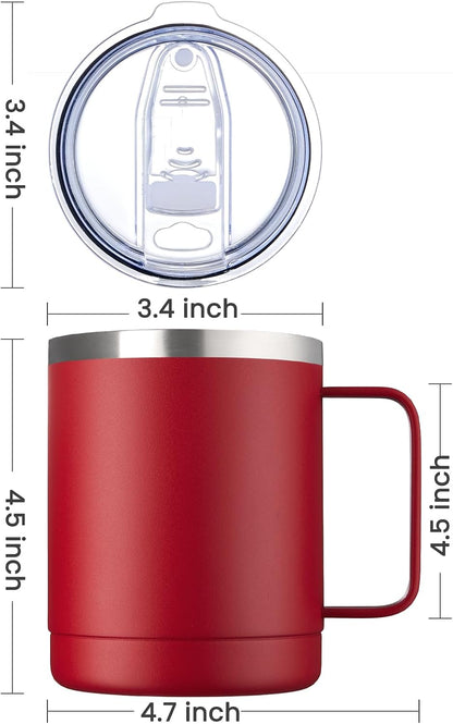 12oz Coffee Mug With Handle and Sliding Lid,Stainless Steel Travel Tumbler Cup with Handle,Double Wall Vacuum Insulated Camping Cup for Hot & Cold Drinks Tea (White, Set of 1