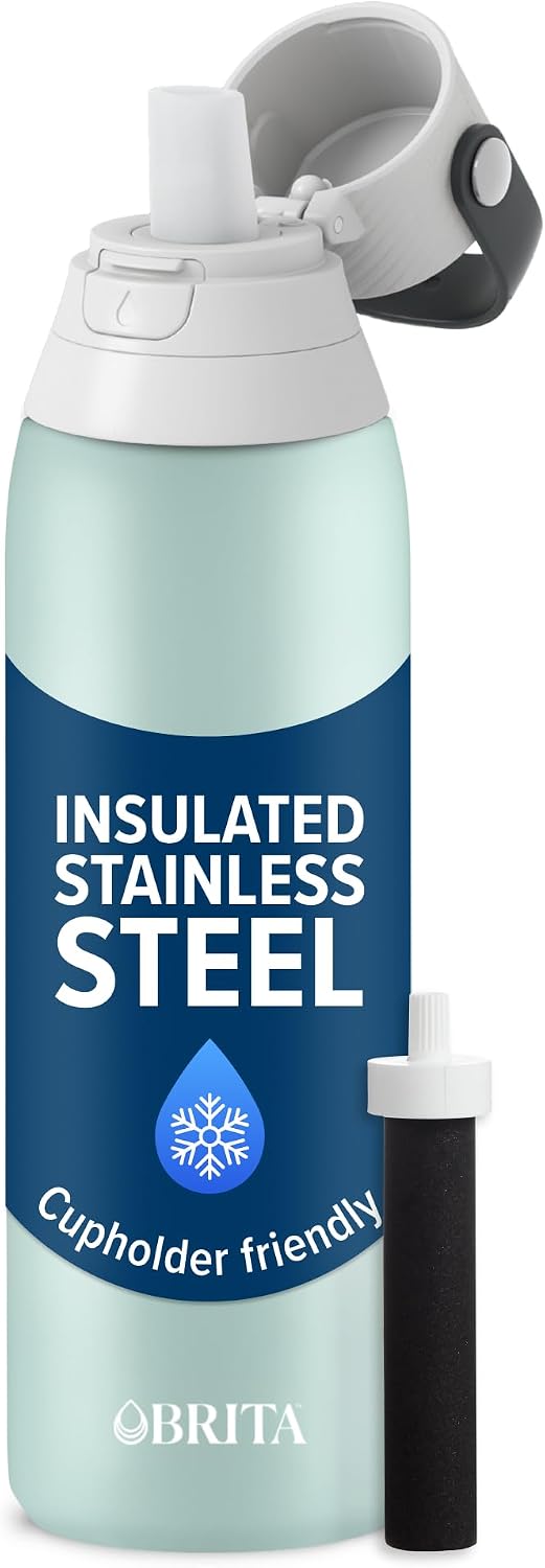 Stainless Steel Premium Filtering Water Bottle, BPA-Free, Reusable, Insulated, Replaces 300 Plastic Water Bottles, Filter Lasts 2 Months or 40 Gallons, Includes 1 Filter, Glacier - 20 oz
