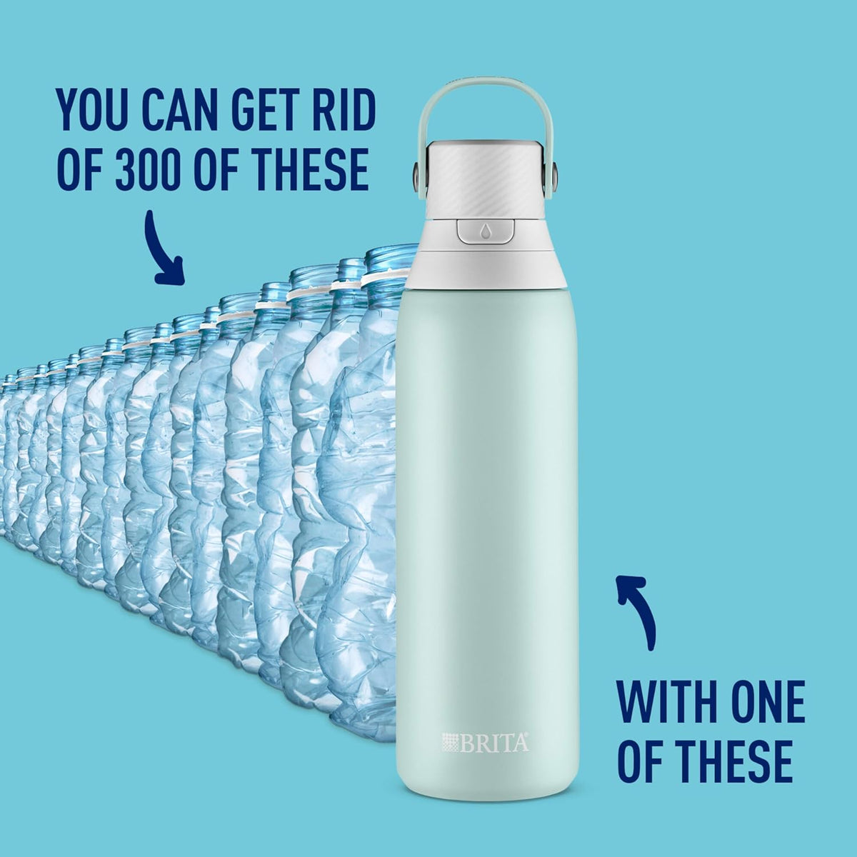 Stainless Steel Premium Filtering Water Bottle, BPA-Free, Reusable, Insulated, Replaces 300 Plastic Water Bottles, Filter Lasts 2 Months or 40 Gallons, Includes 1 Filter, Glacier - 20 oz