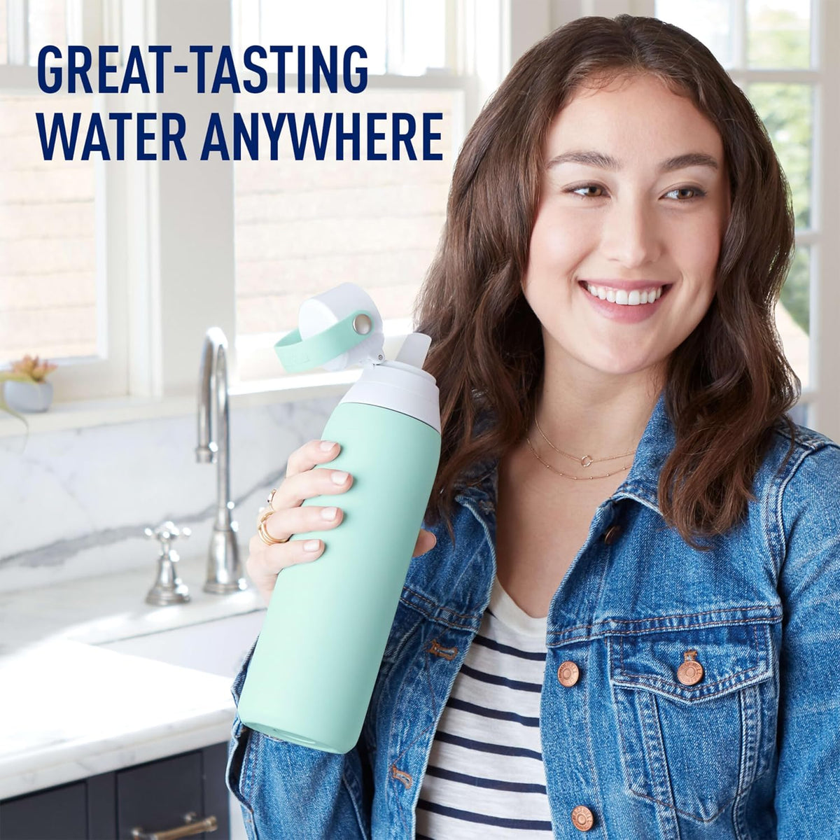 Stainless Steel Premium Filtering Water Bottle, BPA-Free, Reusable, Insulated, Replaces 300 Plastic Water Bottles, Filter Lasts 2 Months or 40 Gallons, Includes 1 Filter, Glacier - 20 oz