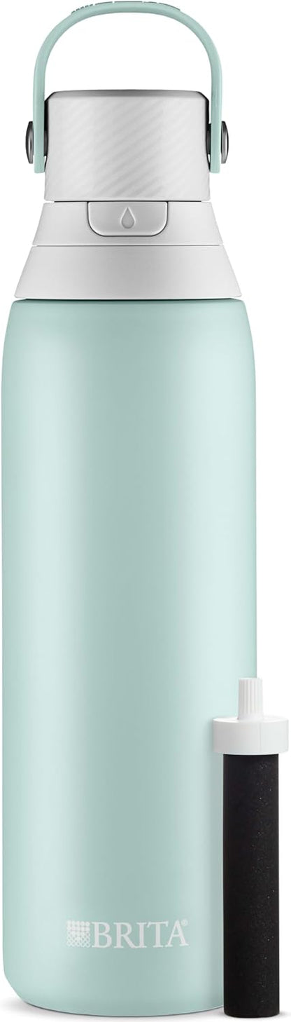 Stainless Steel Premium Filtering Water Bottle, BPA-Free, Reusable, Insulated, Replaces 300 Plastic Water Bottles, Filter Lasts 2 Months or 40 Gallons, Includes 1 Filter, Glacier - 20 oz