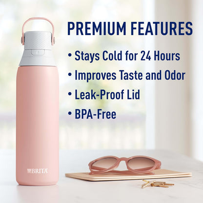 Stainless Steel Premium Filtering Water Bottle, BPA-Free, Reusable, Insulated, Replaces 300 Plastic Water Bottles, Filter Lasts 2 Months or 40 Gallons, Includes 1 Filter, Glacier - 20 oz