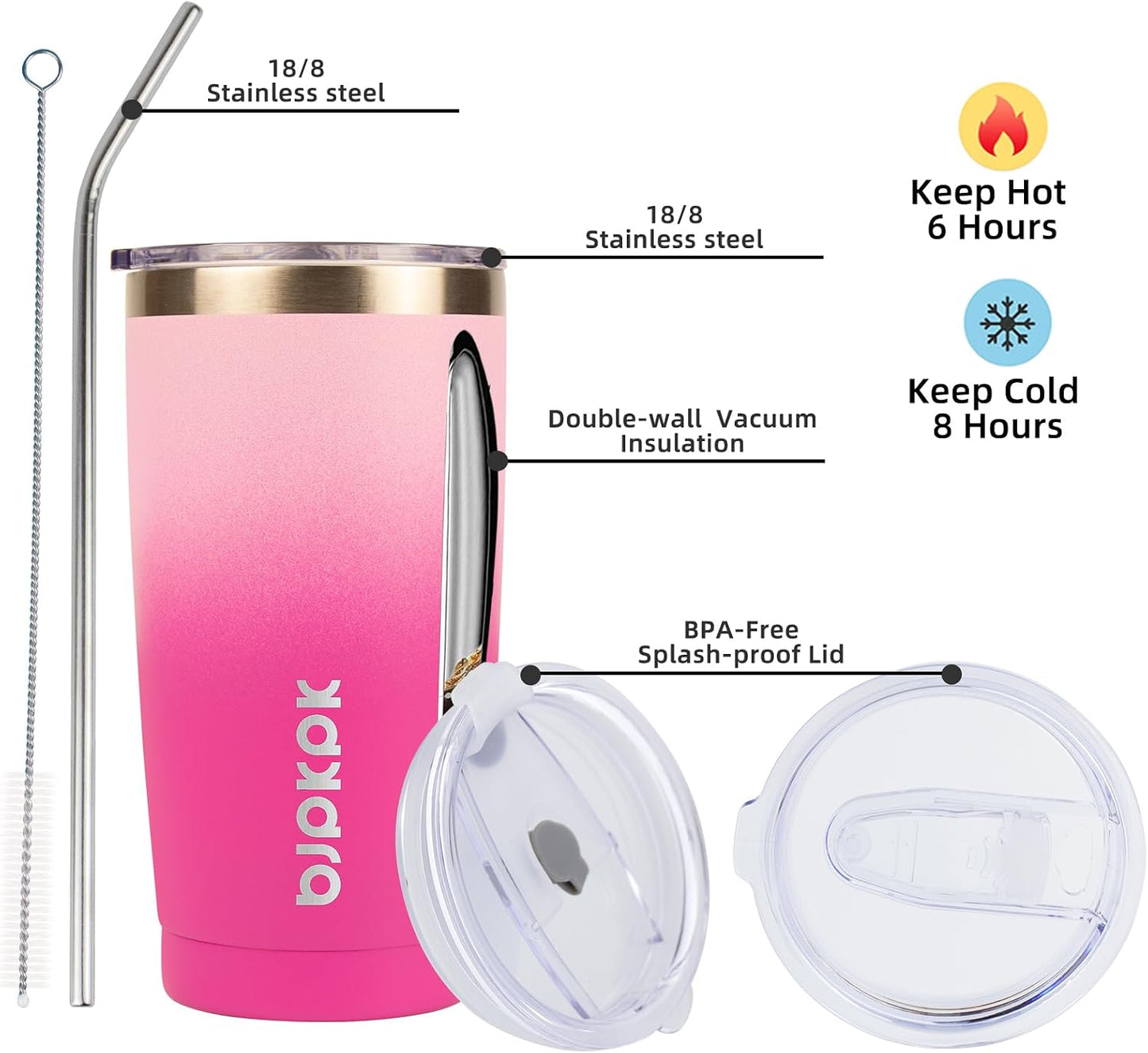 20 oz Coffee Tumbler with Lid & Straw, Insulated Stainless Steel Mug | Double Wall Vacuum, Keeps Hot/Cold, BPA Free, Leak Proof, Iced Coffee Cup Fit Car Holder, Travel & Beach, Lavender Green - Colors B