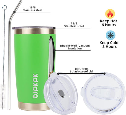 20 oz Coffee Tumbler with Lid & Straw, Insulated Stainless Steel Mug | Double Wall Vacuum, Keeps Hot/Cold, BPA Free, Leak Proof, Iced Coffee Cup Fit Car Holder, Travel & Beach, Lavender Green - Colors B