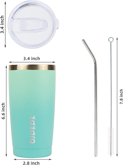 20 oz Coffee Tumbler with Lid & Straw, Insulated Stainless Steel Mug | Double Wall Vacuum, Keeps Hot/Cold, BPA Free, Leak Proof, Iced Coffee Cup Fit Car Holder, Travel & Beach, Lavender Green - Colors B