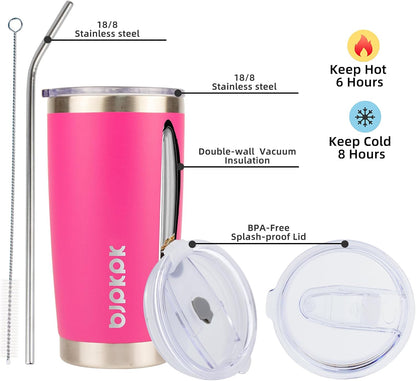 20 oz Coffee Tumbler with Lid & Straw, Insulated Stainless Steel Mug | Double Wall Vacuum, Keeps Hot/Cold, BPA Free, Leak Proof, Iced Coffee Cup Fit Car Holder, Travel & Beach, Lavender Green - Colors B