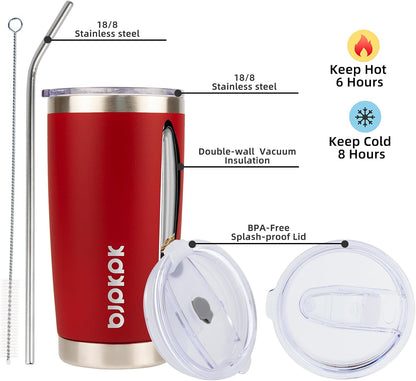 20 oz Coffee Tumbler with Lid & Straw, Insulated Stainless Steel Mug | Double Wall Vacuum, Keeps Hot/Cold, BPA Free, Leak Proof, Iced Coffee Cup Fit Car Holder, Travel & Beach, Lavender Green - Colors B