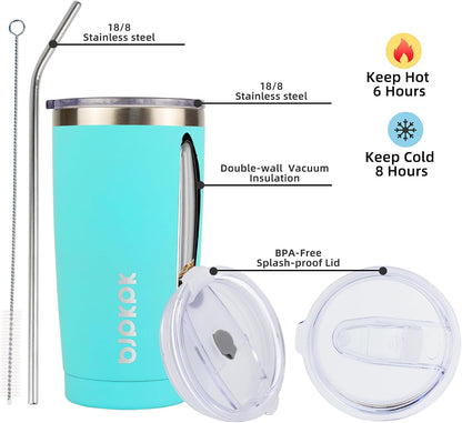 20 oz Coffee Tumbler with Lid & Straw, Insulated Stainless Steel Mug | Double Wall Vacuum, Keeps Hot/Cold, BPA Free, Leak Proof, Iced Coffee Cup Fit Car Holder, Travel & Beach, Lavender Green - Colors B