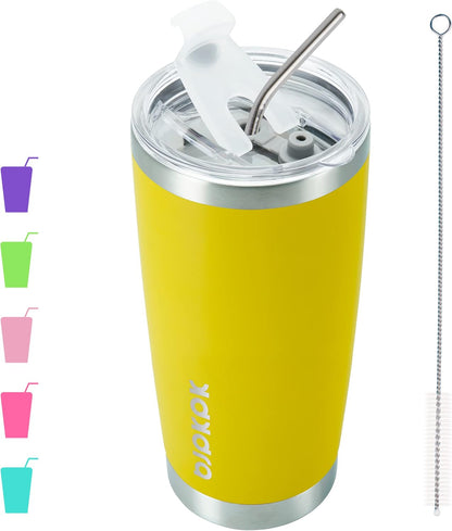 20 oz Coffee Tumbler with Lid & Straw, Insulated Stainless Steel Mug | Double Wall Vacuum, Keeps Hot/Cold, BPA Free, Leak Proof, Iced Coffee Cup Fit Car Holder, Travel & Beach, Lavender Green - Colors B