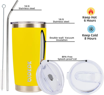20 oz Coffee Tumbler with Lid & Straw, Insulated Stainless Steel Mug | Double Wall Vacuum, Keeps Hot/Cold, BPA Free, Leak Proof, Iced Coffee Cup Fit Car Holder, Travel & Beach, Lavender Green - Colors B