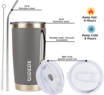 20 oz Coffee Tumbler with Lid & Straw, Insulated Stainless Steel Mug | Double Wall Vacuum, Keeps Hot/Cold, BPA Free, Leak Proof, Iced Coffee Cup Fit Car Holder, Travel & Beach, Lavender Green - Colors B