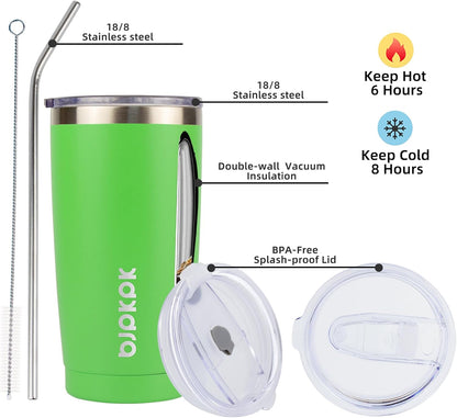 20 oz Coffee Tumbler with Lid & Straw, Insulated Stainless Steel Mug | Double Wall Vacuum, Keeps Hot/Cold, BPA Free, Leak Proof, Iced Coffee Cup Fit Car Holder, Travel & Beach, Lavender Green - Colors B