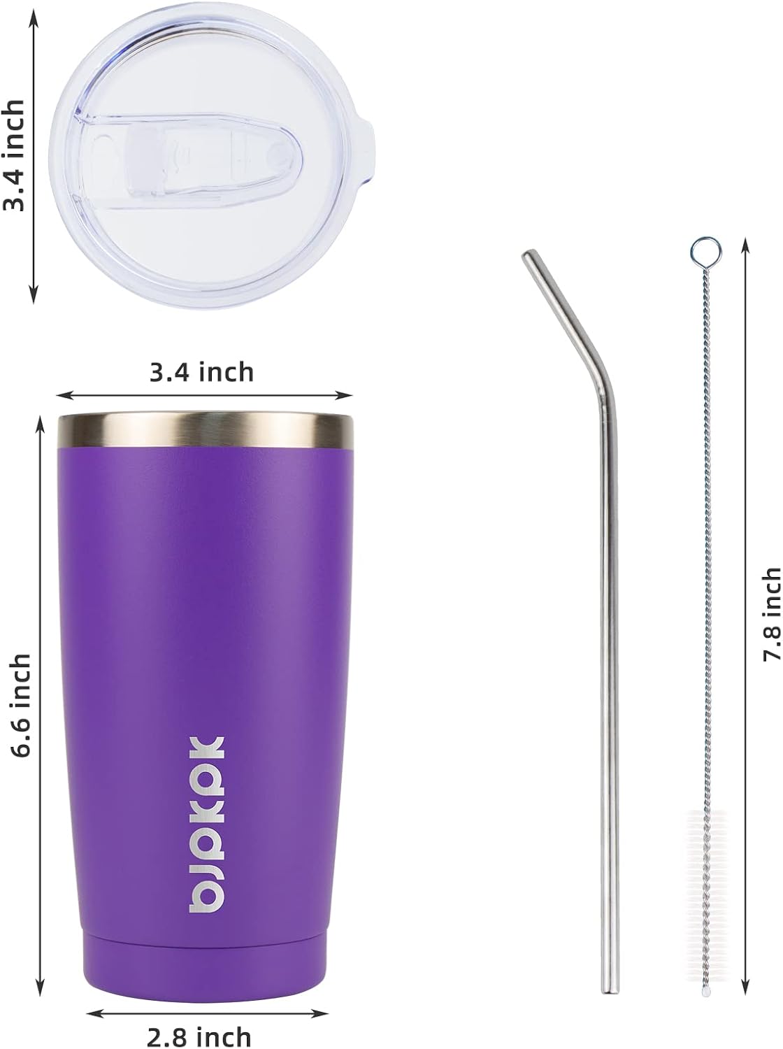 20 oz Coffee Tumbler with Lid & Straw, Insulated Stainless Steel Mug | Double Wall Vacuum, Keeps Hot/Cold, BPA Free, Leak Proof, Iced Coffee Cup Fit Car Holder, Travel & Beach, Lavender Green - Colors B
