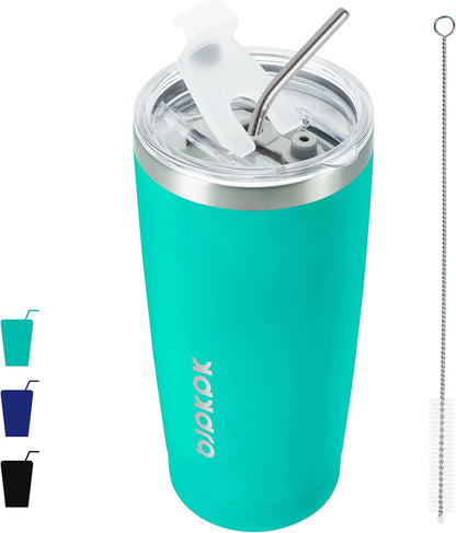 20 oz Coffee Tumbler with Lid & Straw, Insulated Stainless Steel Mug | Double Wall Vacuum, Keeps Hot/Cold, BPA Free, Leak Proof, Iced Coffee Cup Fit Car Holder, Travel & Beach, Lavender Green - Colors B
