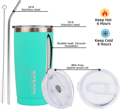20 oz Coffee Tumbler with Lid & Straw, Insulated Stainless Steel Mug | Double Wall Vacuum, Keeps Hot/Cold, BPA Free, Leak Proof, Iced Coffee Cup Fit Car Holder, Travel & Beach, Lavender Green - Colors B