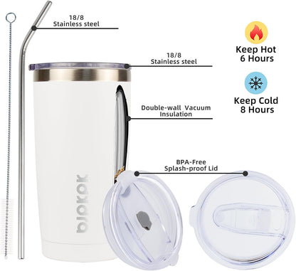 20 oz Coffee Tumbler with Lid & Straw, Insulated Stainless Steel Mug | Double Wall Vacuum, Keeps Hot/Cold, BPA Free, Leak Proof, Iced Coffee Cup Fit Car Holder, Travel & Beach, Lavender Green - Colors B