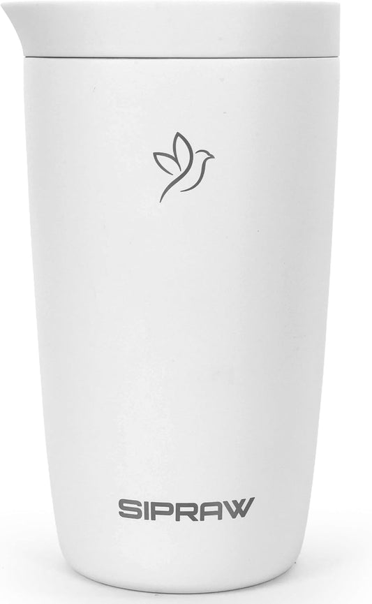 12oz Travel Coffee Mug with Lid | Insulated Stainless Steel Tumbler for Hot & Cold Drinks | Leakproof, Reusable, BPA Free, Dishwasher Safe, Cup Holder Friendly, White Smoke