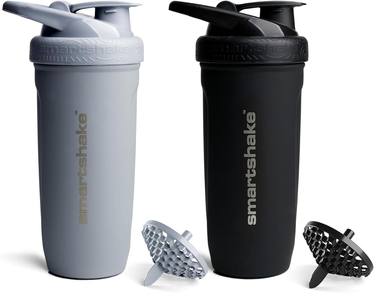 Stainless Steel Protein Shaker Bottle for Protein Mixes 2 Pack, 30 oz | Leak Proof Shaker Cups for Protein Shakes | Blender Bottle Shaker (Black)