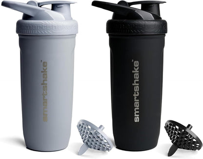 Stainless Steel Protein Shaker Bottle for Protein Mixes 2 Pack, 30 oz | Leak Proof Shaker Cups for Protein Shakes | Blender Bottle Shaker (Black)