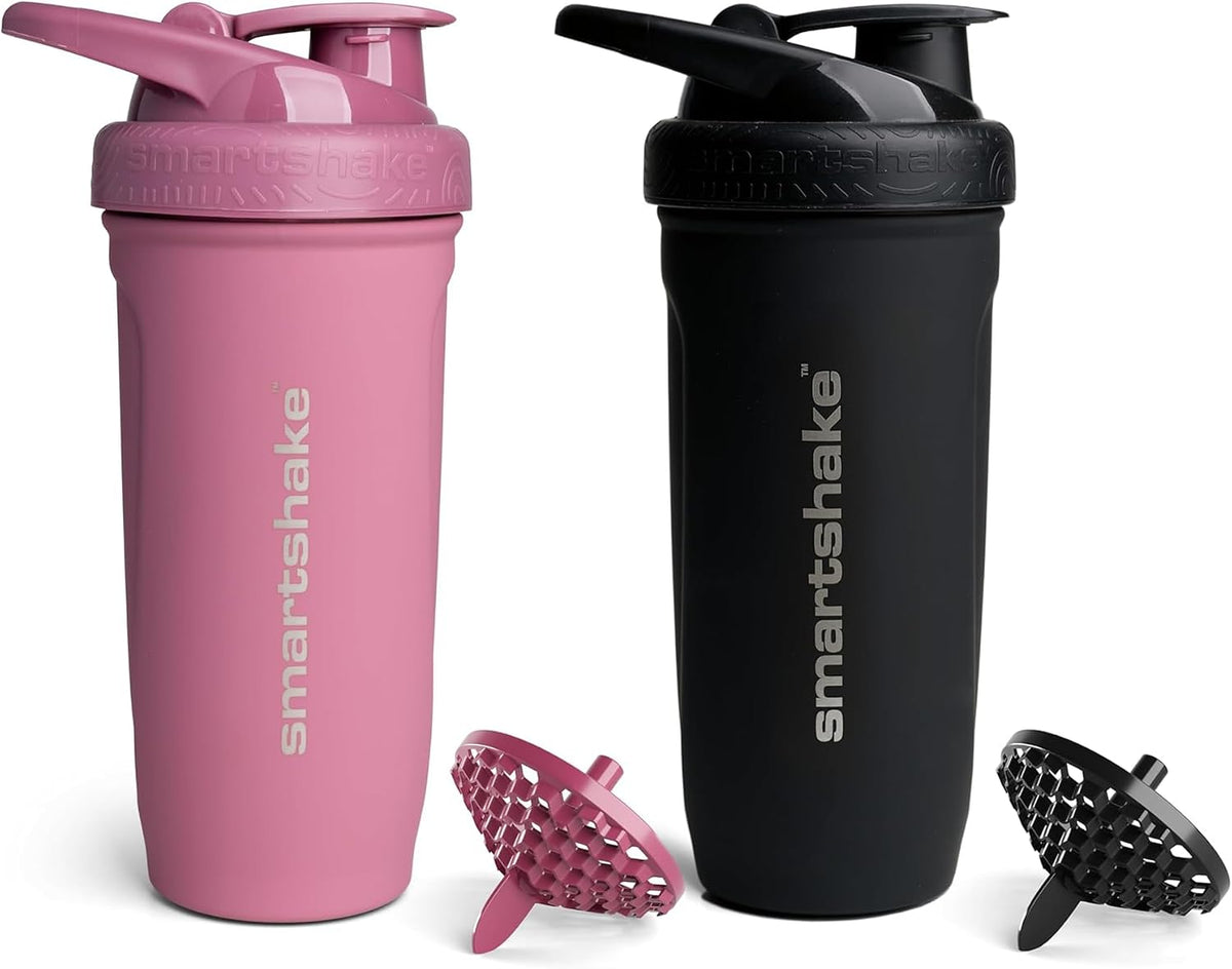 Stainless Steel Protein Shaker Bottle for Protein Mixes 2 Pack, 30 oz | Leak Proof Shaker Cups for Protein Shakes | Blender Bottle Shaker (Black)