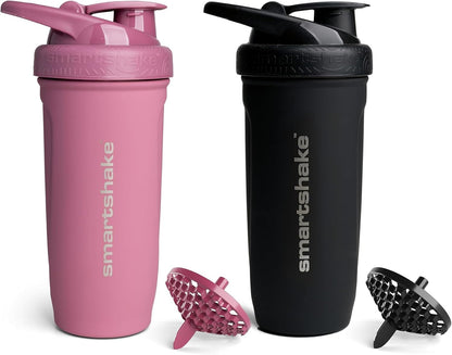 Stainless Steel Protein Shaker Bottle for Protein Mixes 2 Pack, 30 oz | Leak Proof Shaker Cups for Protein Shakes | Blender Bottle Shaker (Black)