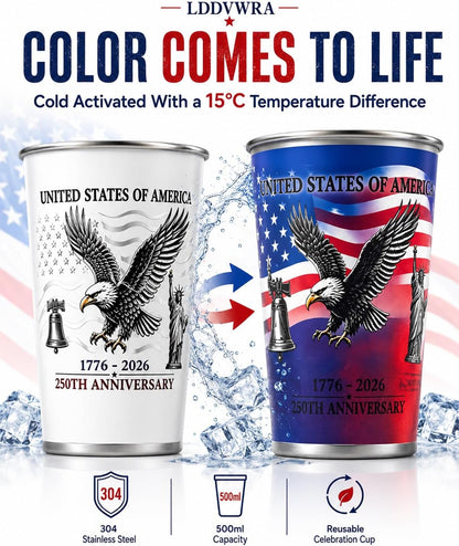 Magic Color-Changing Anniversary Tumbler 250th Patriotic Cups America Cold Change USA Stainless Steel Eagle Cup 1776 2026 Party Activated Mug Reusable Red White Blue Celebration Gift