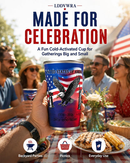 Magic Color-Changing Anniversary Tumbler 250th Patriotic Cups America Cold Change USA Stainless Steel Eagle Cup 1776 2026 Party Activated Mug Reusable Red White Blue Celebration Gift
