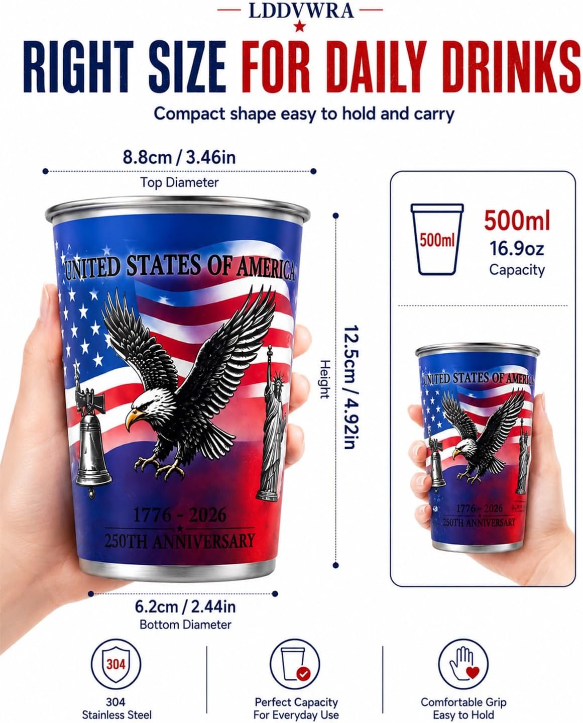 Magic Color-Changing Anniversary Tumbler 250th Patriotic Cups America Cold Change USA Stainless Steel Eagle Cup 1776 2026 Party Activated Mug Reusable Red White Blue Celebration Gift
