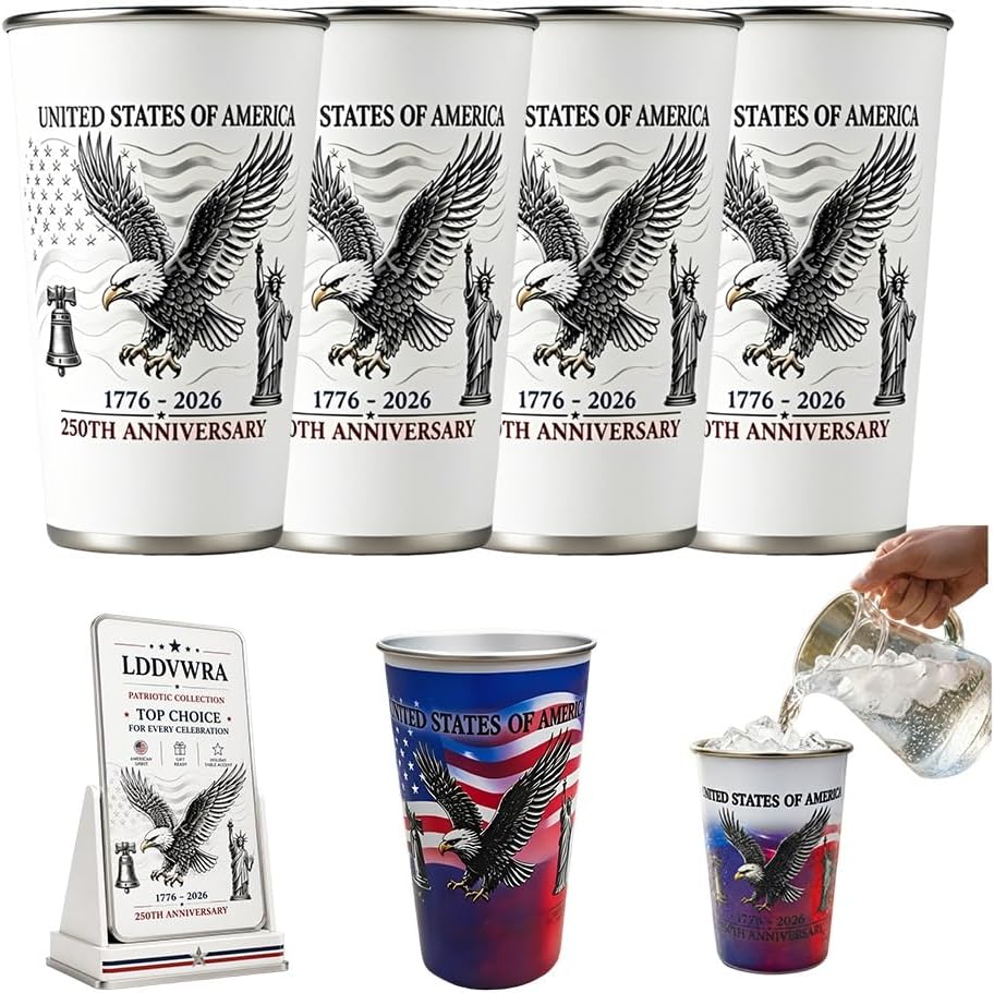 Magic Color-Changing Anniversary Tumbler 250th Patriotic Cups America Cold Change USA Stainless Steel Eagle Cup 1776 2026 Party Activated Mug Reusable Red White Blue Celebration Gift