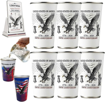 Magic Color-Changing Anniversary Tumbler 250th Patriotic Cups America Cold Change USA Stainless Steel Eagle Cup 1776 2026 Party Activated Mug Reusable Red White Blue Celebration Gift