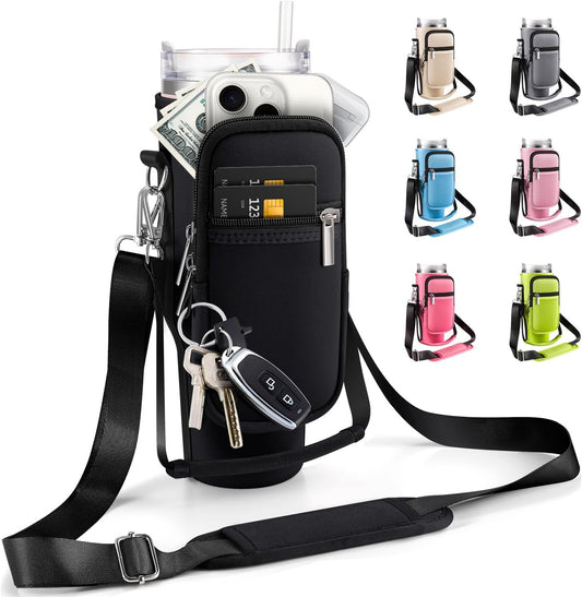 Water Bottle Carrier Bag for Stanley Cup 40 oz with Phone & Storage Pockets