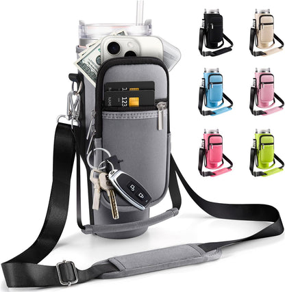 Water Bottle Carrier Bag for Stanley Cup 40 oz with Phone & Storage Pockets