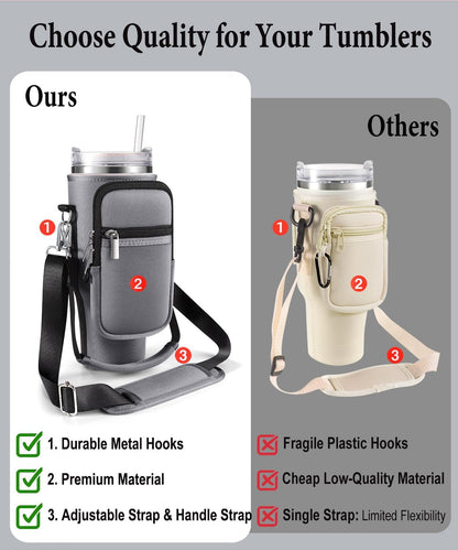 Water Bottle Carrier Bag for Stanley Cup 40 oz with Phone & Storage Pockets