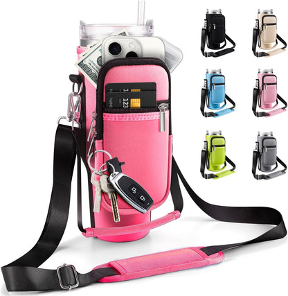 Water Bottle Carrier Bag for Stanley Cup 40 oz with Phone & Storage Pockets