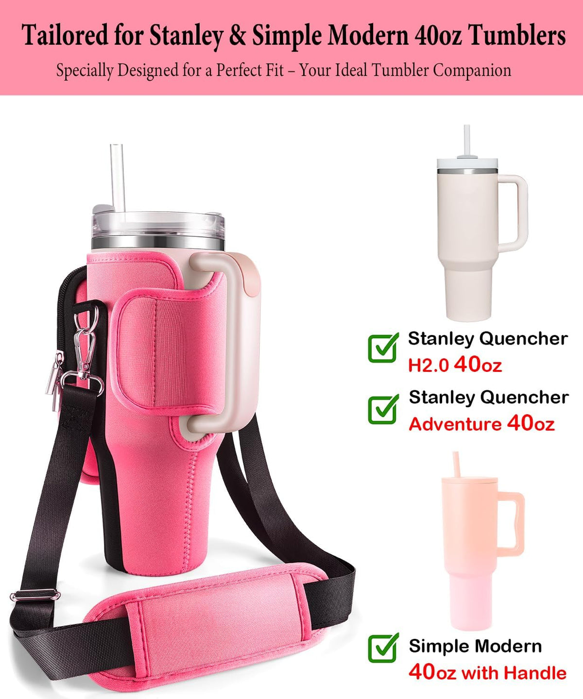 Water Bottle Carrier Bag for Stanley Cup 40 oz with Phone & Storage Pockets