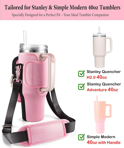 Water Bottle Carrier Bag for Stanley Cup 40 oz with Phone & Storage Pockets