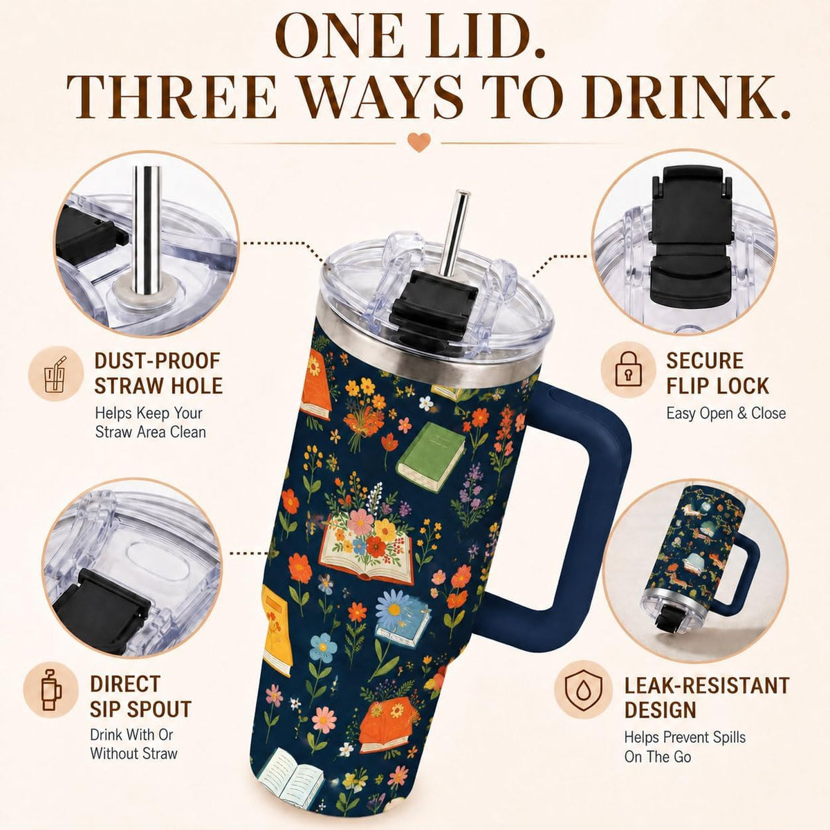 Sea Turtle Tumbler 40 oz with Handle, Ocean Lover Gifts for Women, Insulated Stainless Steel Cup with Straw, Beach Lover Gift for Sea Turtle Lovers, Coastal Travel Drinkware - Colors B