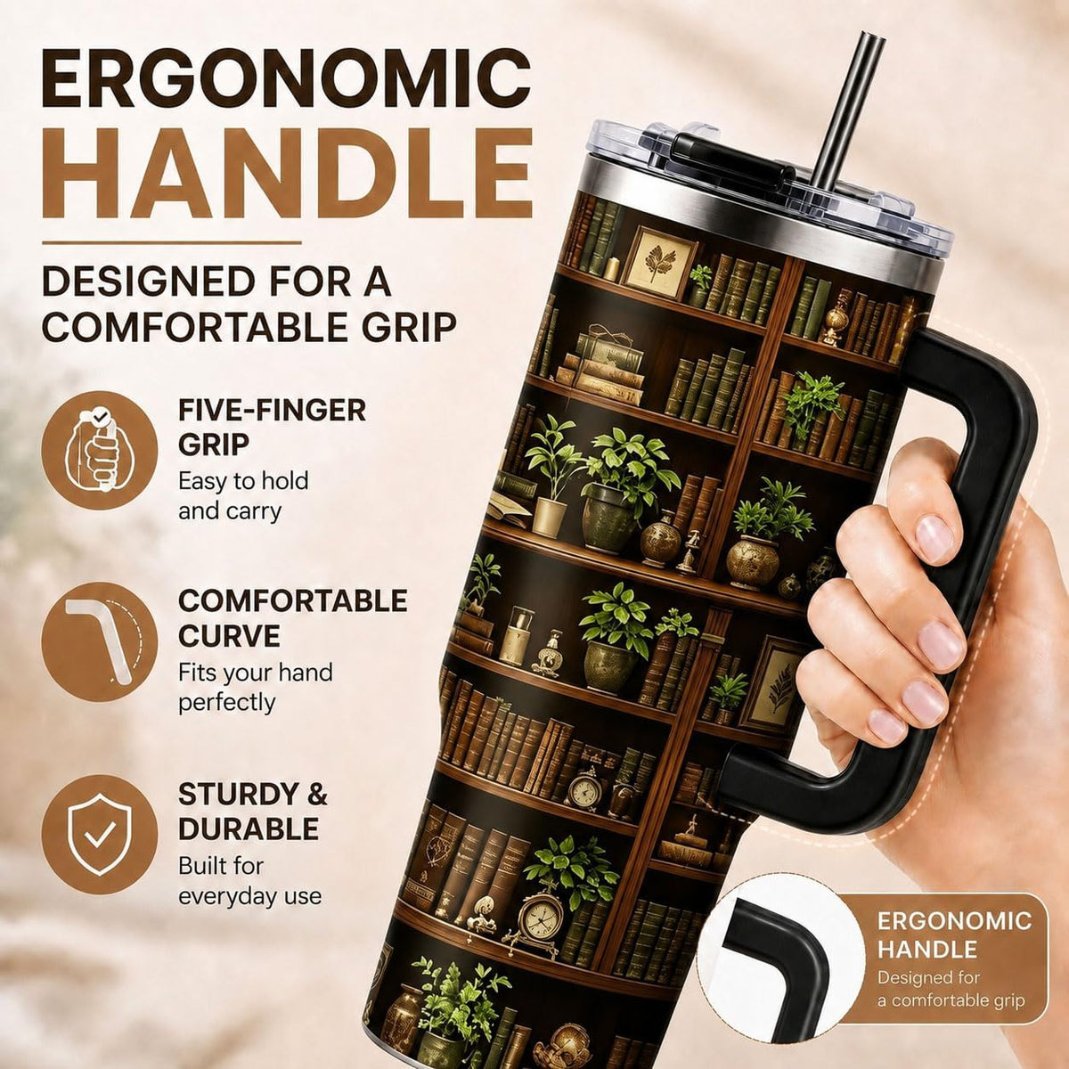 Sea Turtle Tumbler 40 oz with Handle, Ocean Lover Gifts for Women, Insulated Stainless Steel Cup with Straw, Beach Lover Gift for Sea Turtle Lovers, Coastal Travel Drinkware - Colors B