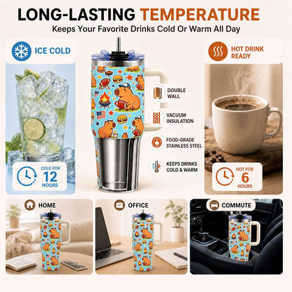 Sea Turtle Tumbler 40 oz with Handle, Ocean Lover Gifts for Women, Insulated Stainless Steel Cup with Straw, Beach Lover Gift for Sea Turtle Lovers, Coastal Travel Drinkware - Colors B