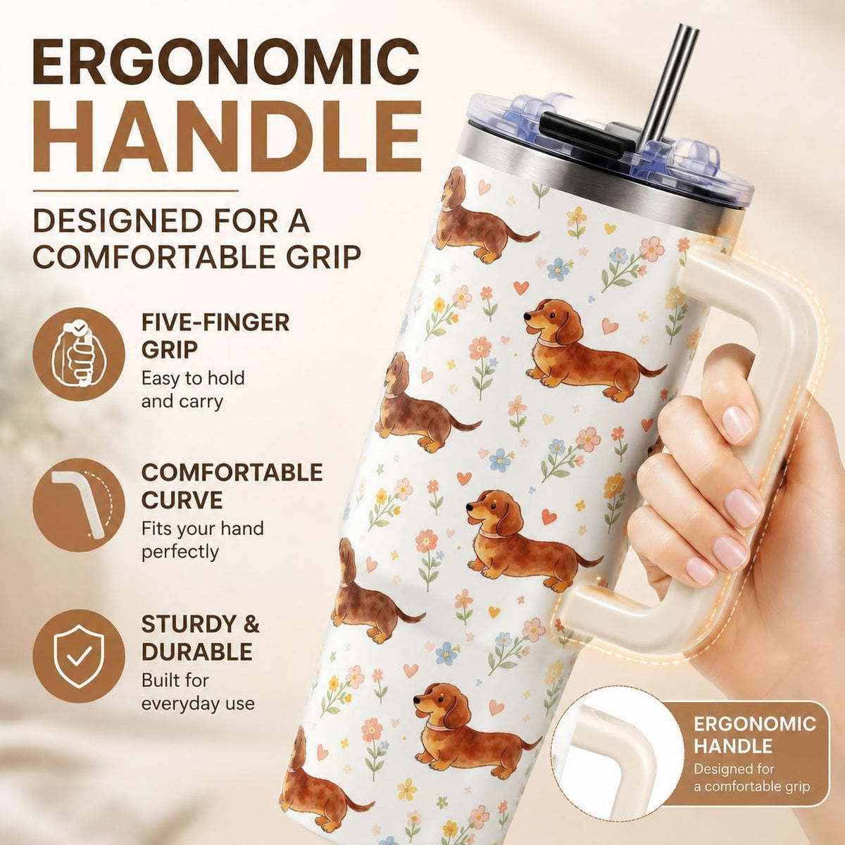 Sea Turtle Tumbler 40 oz with Handle, Ocean Lover Gifts for Women, Insulated Stainless Steel Cup with Straw, Beach Lover Gift for Sea Turtle Lovers, Coastal Travel Drinkware - Colors B